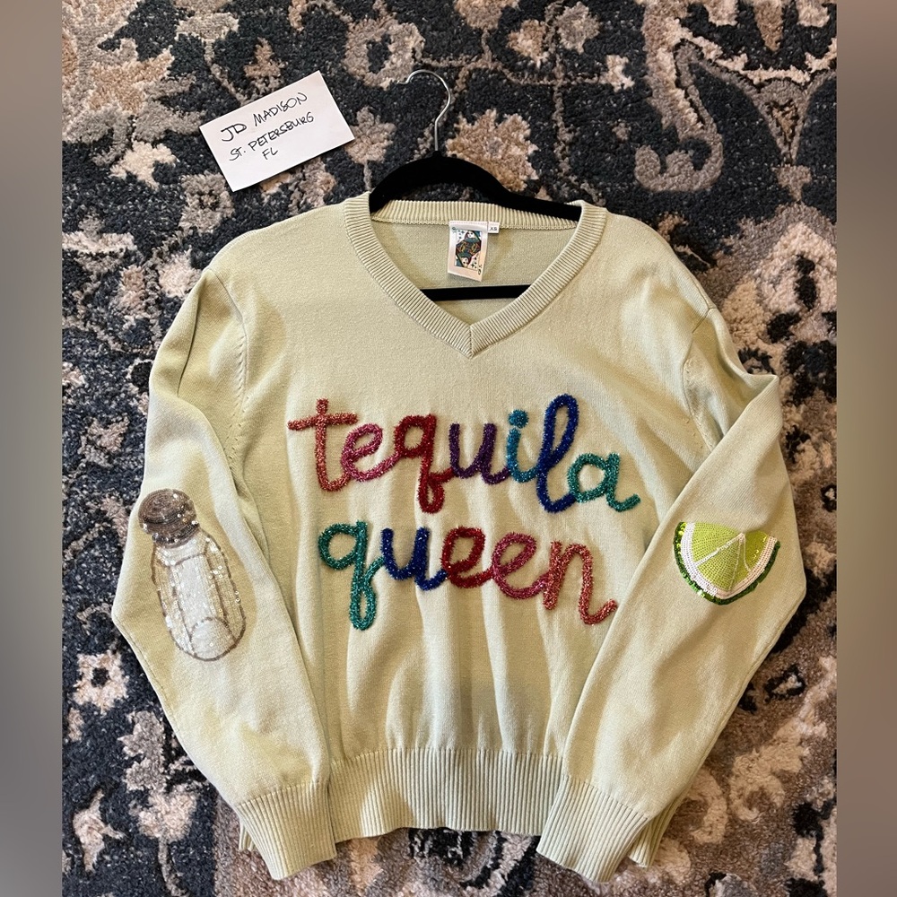 Queen of Sparkles Green Tequila Queen Sweater